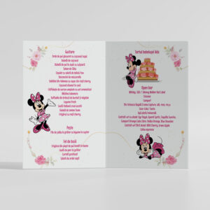 Meniuri botez cu Minnie Mouse, Carton Lucios 300g, 20x14cm, culori roz cu auriu