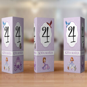 Numere de masă Prinţesa Sofia personalizate, 20x29cm, carton lucios 240g, culoare mov