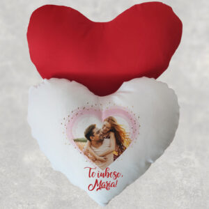 Pernă Valentines în formă de inimă, personalizată cu poză şi text, cadouri Valentines Day, material mat cu spate rosu