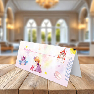 Plicuri de bani Prinţesa Unicorn pentru botez, 20x9cm, carton lucios Premium 240g, culoare multicolor