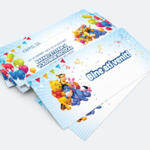 Plicuri de bani cu Winnie The Pooh, 2 în 1 tip place card, 20x9cm, culoare albastru, carton lucios fotografic 240g