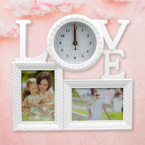 Rama foto Love cu ceas personalizată cu 2 poze, cadou de Valentine's Day, Ziua Îndrăgostiților, 31x32,5cm