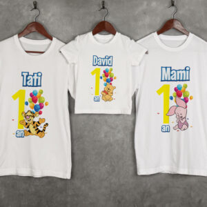 Set de tricouri cu Winnie the Pooh personalizate – culoare albă, rezistente la spălări, bumbac 100%, Regular Fit