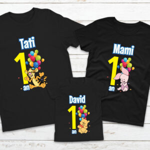 Set tricouri personalizate cu Winnie, rezistente la spălări, bumbac 100%, regular fit, culoare negru