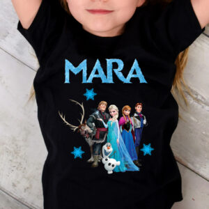 Tricou Frozen personalizat cu nume Elsa, regular fit, imprimeu rezistent la spălări, bumbac 100%, culoare negru