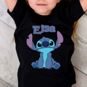 Tricou Stitch personalizat, rezistent la spălări, Regular Fit, bumbac 100%, culoare negru, cadou fetiţe, Model 2