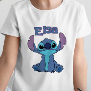 Tricou Stitch personalizat, rezistent la spălări, Regular Fit, bumbac 100%, culoare alb, cadou fetiţe, Model 2