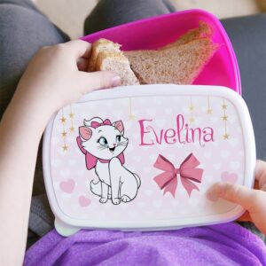 Lunchbox Pisica Marie pentru fetiţe, personalizat cu nume, 19x13cm, culoare roz