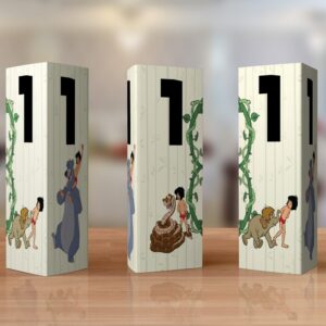Numere de masă Cartea Junglei pentru botez, 20x29cm, carton lucios 240g, fundal verde