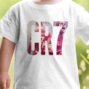 Tricou copii CR7 Ronaldo, bumbac 100%, regular fit, imprimeu rezistent, culoare alb
