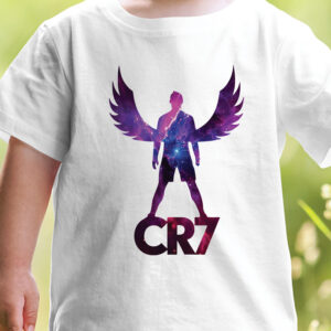 Tricou CR7 Ronaldo Wings, bumbac 100%, regular fit, imprimeu rezistent, culoare alb