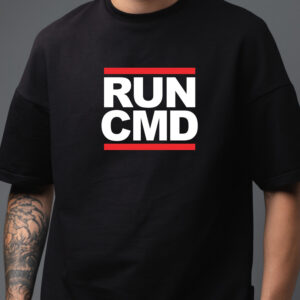 Tricou RUN CMD, bumbac 100%, cadou programatori, regular fit, imprimeu rezistent la spălări, culoare alb/negru