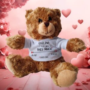 Pluş personalizat Valentine's Day, Teddy Bear cu tricou personalizat cu textul "I Love You This Much", 20x20cm calitate deosebită