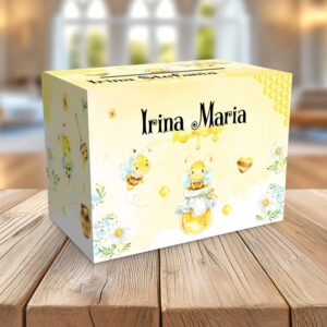 Cutie pentru plicuri de bani cu Albinuţă, carton fotografic 300g, 33x23x23cm, culoare galben