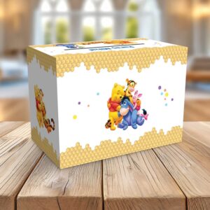 Cutie cu Winnie pentru plicuri de bani, model faguri, carton fotografic 300g, 33x23x23cm