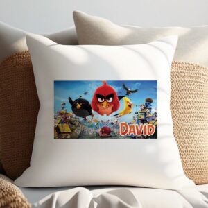 Pernă Angry Birds personalizată cu nume, cadou copii, 40x40cm, material moale