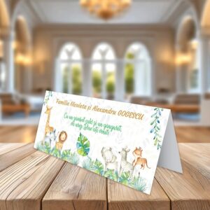 Plicuri de botez Safari din carton lucios 240g, 20x9cm, culoare verde, funcţie de place card