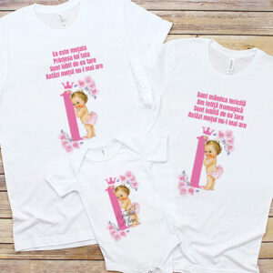 Set de tricouri Mica Prinţesă, tăiere de moţ, personalizate cu nume sau text, culoare alb, bumbac 100%, Regular Fit