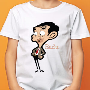 Tricou Mr. Bean personalizat, regular fit, bumbac 100%, culoare alb/negru, imprimeu rezistent