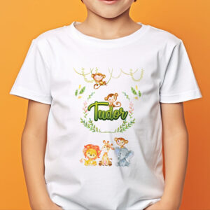 Tricou Safari animăluţe personalizat pentru copii, bumbac 100%, regular fit, imprimeu rezistent, culoare alb