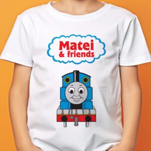 Tricou cu trenuleţul Thomas, personalizat cu nume, bumbac 100%, regulat fit, culoare alb