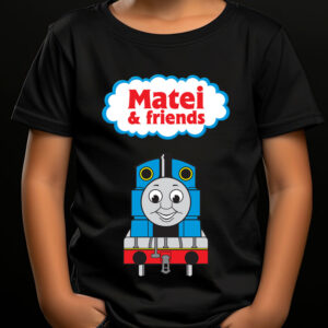 Tricou cu trenuleţul Thomas, personalizat cu nume, bumbac 100%, regulat fit, culoare alb/negru