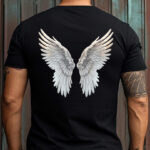 Tricou Angel Wings pentru bărbaţi sau femei, bumbac 100%, regular fit, culoare negru, print faţă/spate