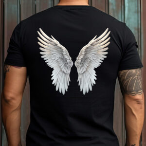Tricou Angel Wings pentru bărbaţi sau femei, bumbac 100%, regular fit, culoare negru, print spate