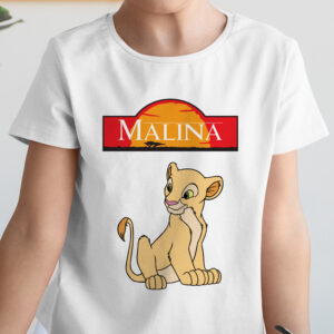 Tricou cu Nala personalizat cu nume pentru copii, The Lion King, bumbac 100%, culoare alb
