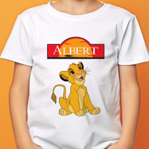 Tricou cu Simba personalizat cu nume pentru copii, The Lion King, bumbac 100%, culoare alb
