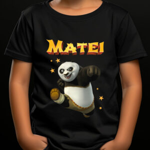 Tricou Kung Fu Panda - PO personalizat cu nume, regular fit, bumbac 100%, culoare negru