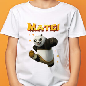 Tricou Kung Fu Panda - PO personalizat cu nume, regular fit, bumbac 100%, culoare alb