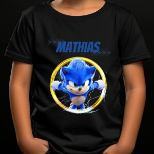 Tricou Sonic personalizat cu nume pentru copii, bumbac 100%, culoare negru, cadou copii