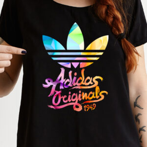 Tricou Adidas Originals Rainbow, imprimeu rezistent la spălări, bumbac 100%, Regular Fit, culoare alb