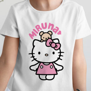 Tricou cu Hello Kitty personalizat pentru copii, bumbac 100%, Regular fit, culoare alb