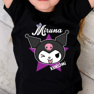 Tricou Kuromi pentru copii, personalizat cu nume, Sanrio, bumbac 100%, culoare negru