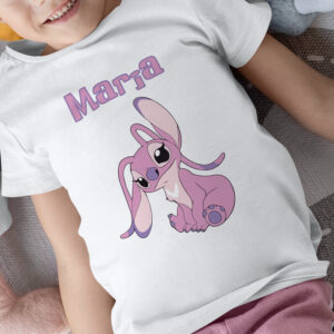 Tricou Stitch Angel personalizat pentru fetiţe, bumbac 100%, imprimeu rezistent la spălări, culoare alb