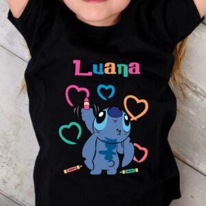 Tricou Stitch personalizat, model Crayons, Regular Fit, bumbac 100%, culoare negru