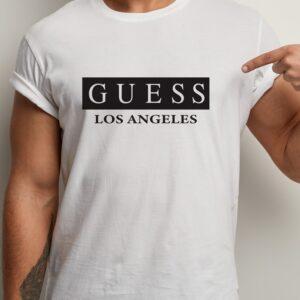 Tricou Guess pentru bărbaţi, Los Angeles, imprimeu rezistent la spălări, regular fit, bumbac 100%, culoare alb