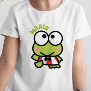 Tricou Keroppi personalizat pentru copii, Sanrio, rezistent la spălări, regular fit, bumbac 100%, culoare alb