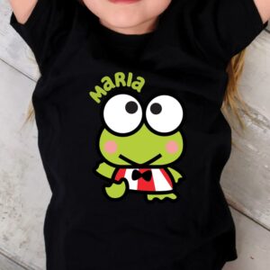 Tricou Keroppi personalizat pentru copii, Sanrio, rezistent la spălări, regular fit, bumbac 100%, culoare negru