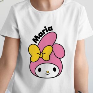 Tricou My Melody personalizat pentru fetiţe, Sanrio, bumbac 100%, regular fit, rezistent la spălări, culoare alb