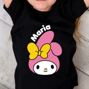 Tricou My Melody personalizat pentru fetiţe, Sanrio, bumbac 100%, regular fit, rezistent la spălări, culoare negru