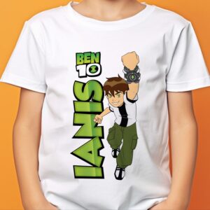 Tricou Ben 10 personalizat, imprimeu rezistent la spălări, bumbac 100%, regular fit, culoare alb