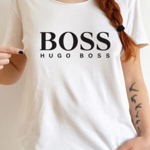 Tricou Hugo Boss pentru dame, imprimeu rezistent la spălări, regular fit, bumbac 100%, culoare alb