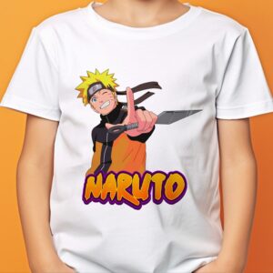 Tricou Naruto personalizat pentru copii, rezistent la spălări, regular fit, bumbac 100%, culoare alb