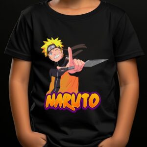 Tricou Naruto personalizat pentru copii, rezistent la spălări, regular fit, bumbac 100%, culoare negru