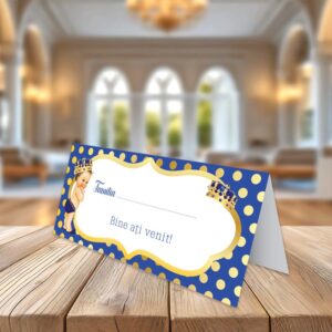 Plicuri de bani Micul Prinţ Royal, 20x9cm, carton lde lux, funcţie de place card, fundal albastru cu picăţele aurii #5