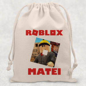 Săculeţ cu Roblox pentru grădiniţă sau şcoală, bumbac sau poliester, material rezistent, diverse culori