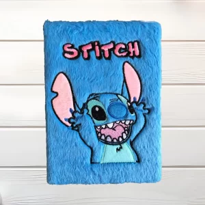 Agendă pufoasă Stitch Jumping for Joy, model brodat, culoare albastru, A5, 75 pagini